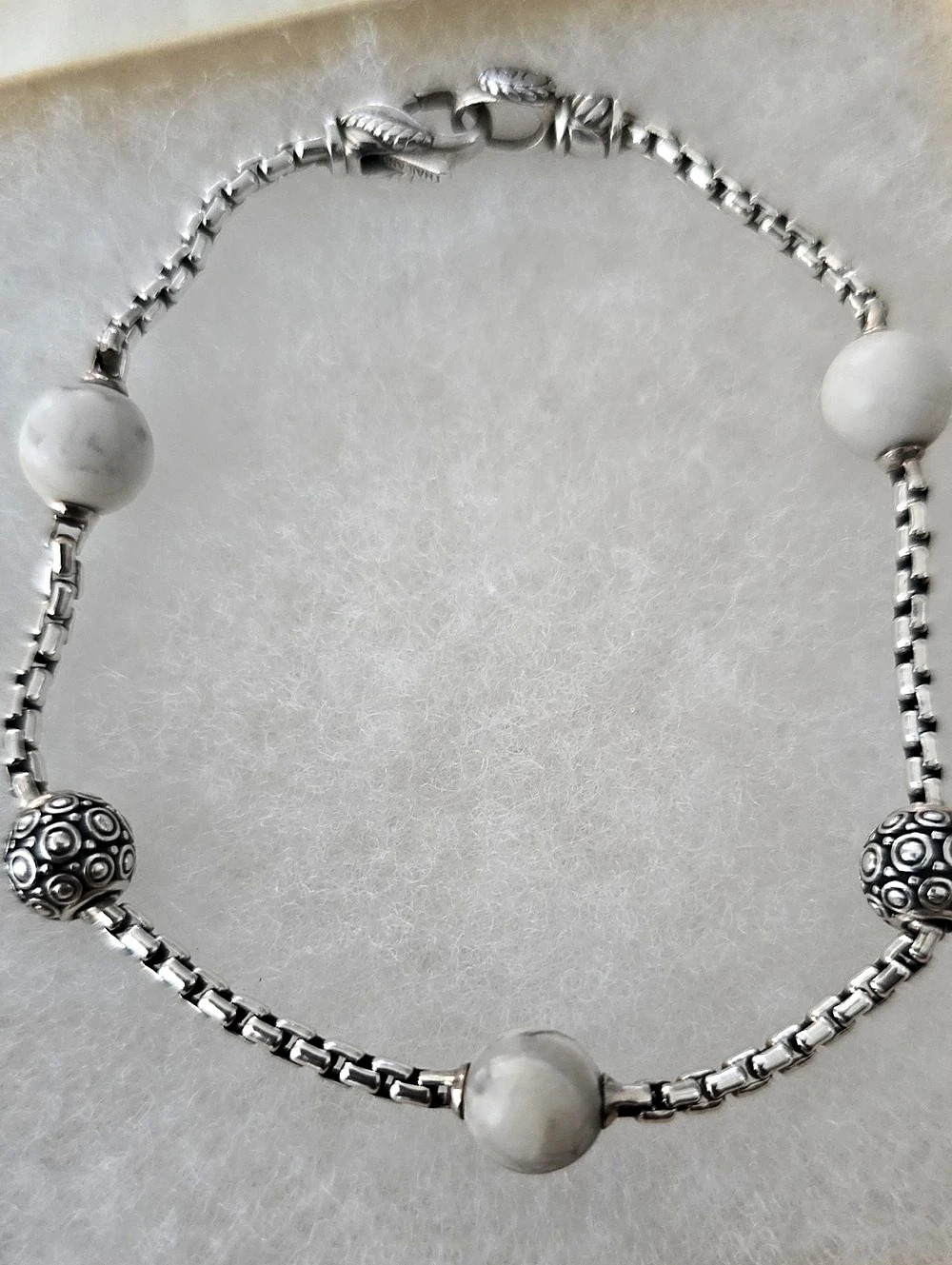 JAI John Hardy Sterling Silver White Howlite Gemstone Box Chain Bracelet